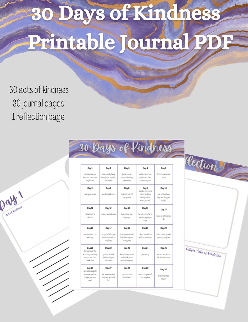 Printable 30 Day Kindness and Gratitude Journal - Etsy