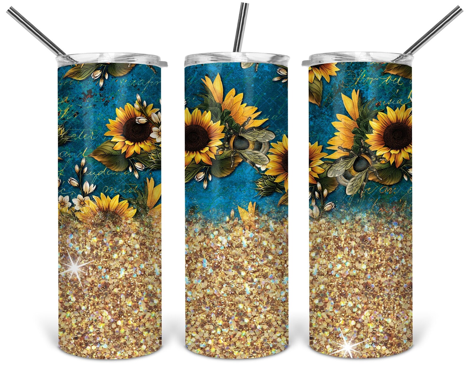 Sunflower Glitter Teal Gold Ready to Press Sublimation Etsy
