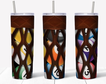 Billiard Pocket, Pool Balls, 8 Ball, Ready to Press, Sublimation 20oz STRAIGHT Skinny Tumbler Wrap Design Unique Gift