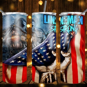 Lineman Strong, Ready to Press, Sublimation 20oz STRAIGHT Skinny, Tumbler Wrap Design, Cable Man, Unique Gift