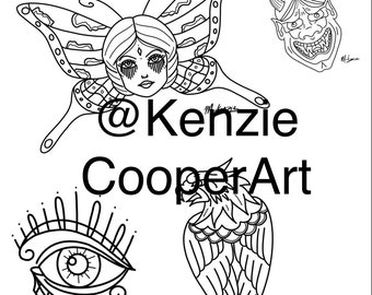 Tattoo Coloring Page Etsy