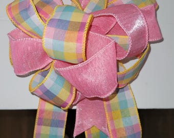 Laços para a primavera, Páscoa, qualquer coisa com xadrez rosa e pastel