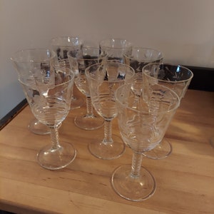 Vintage Etched-Wine and Dessert Glasses-Individual or Set