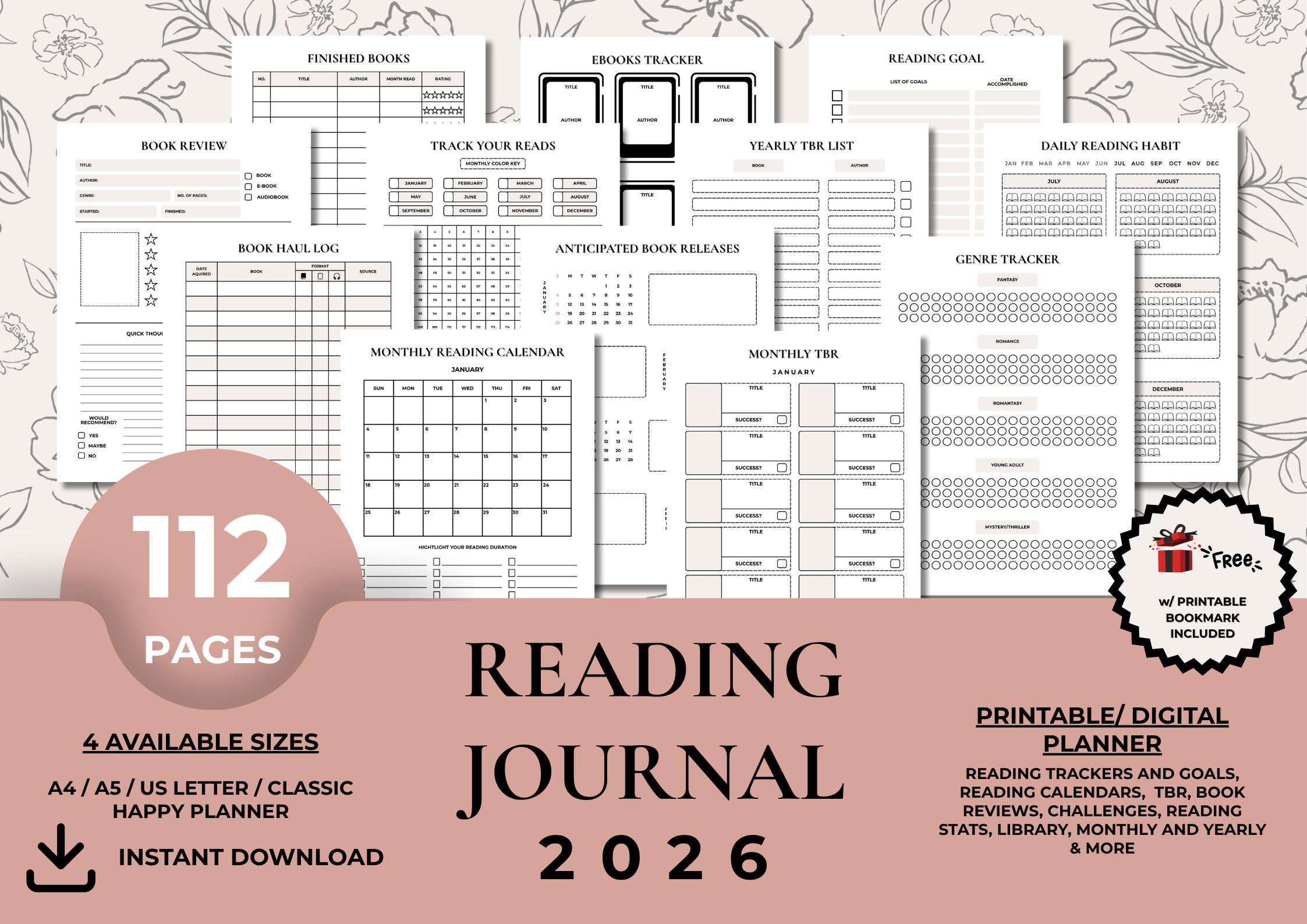 2026 Reading Journal Printable, Book Journal, Book Tracker, Reading ...