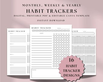 Maandelijkse gewoontetracker afdrukbaar, routineplanner, voortgangstracker, succesgrafiek (digitale download)