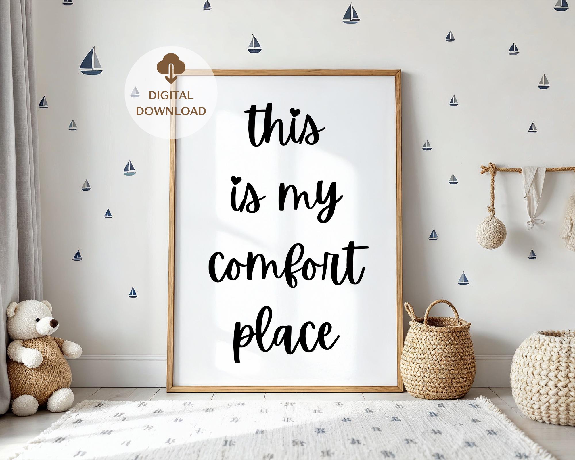 This Is My Comfort Place Black and White Print Typography Wall Art Printable Quote Minimalist Home Decor Digital Poster Trendy Room Wall Art