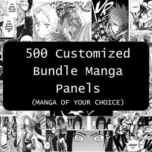 Può includere: Un collage in bianco e nero di pannelli manga con il testo "500 Pacchetti di Pannelli Manga Personalizzati (MANGA A TUA SCELTA)"