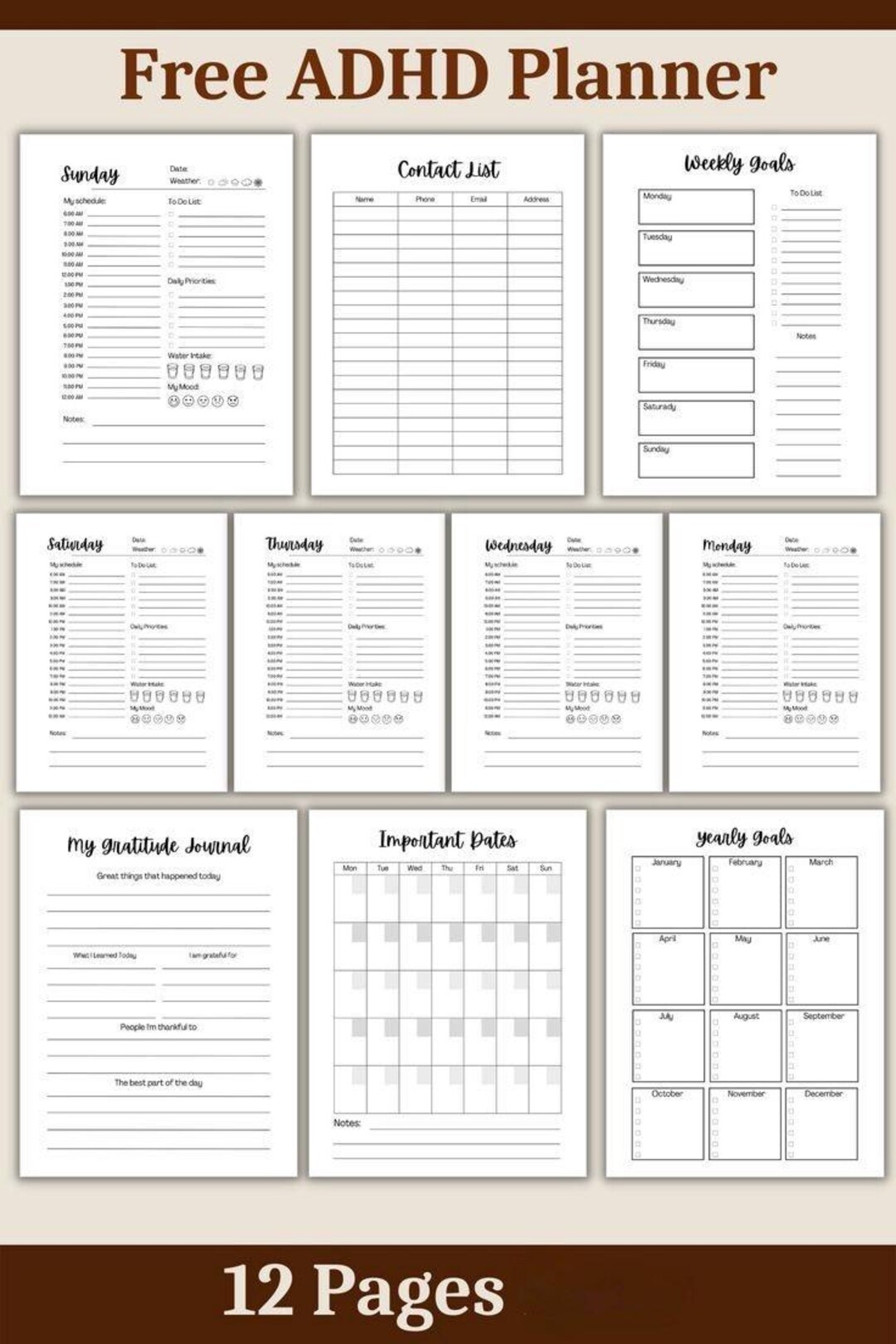 Printable ADHD Planner for Adults | Free ADHD Planner | - Etsy