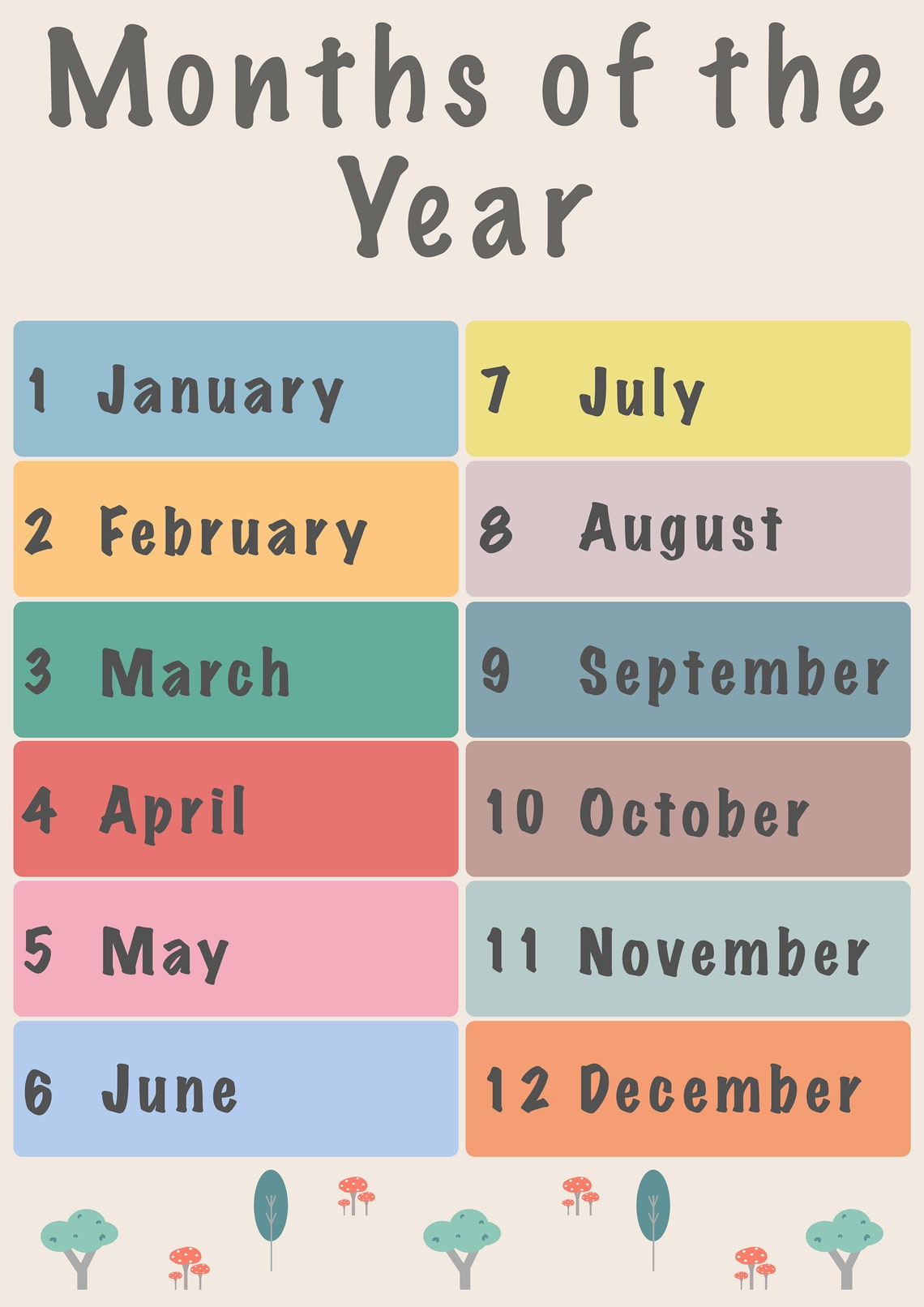 Months in the Year Poster Print Kids / Children Room Etsy
