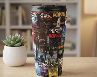 Stephen King Stainless Steel Travel Mug, Book Covers Coffee Cup.