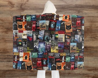 Stephen King Book Cover Hooded Blanket, Fun Constant Reader Gift For Bibliophile
