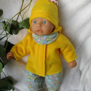 Puppenkleidung eine 5-tlg. Jackenkombi für ca. 36 cm Re born Baby Puppe selbst genäht NEU Gelb