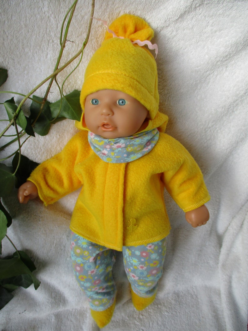Puppenkleidung eine 5-tlg. Jackenkombi für ca. 36 cm Re born Baby Puppe selbst genäht NEU Gelb
