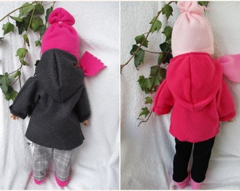 Puppenkleidung eine 5- tlg. Winterkombi mit Jacke pink für ca. 46 cm große Stehpuppen (ohneJessica) selbst genäht NEU