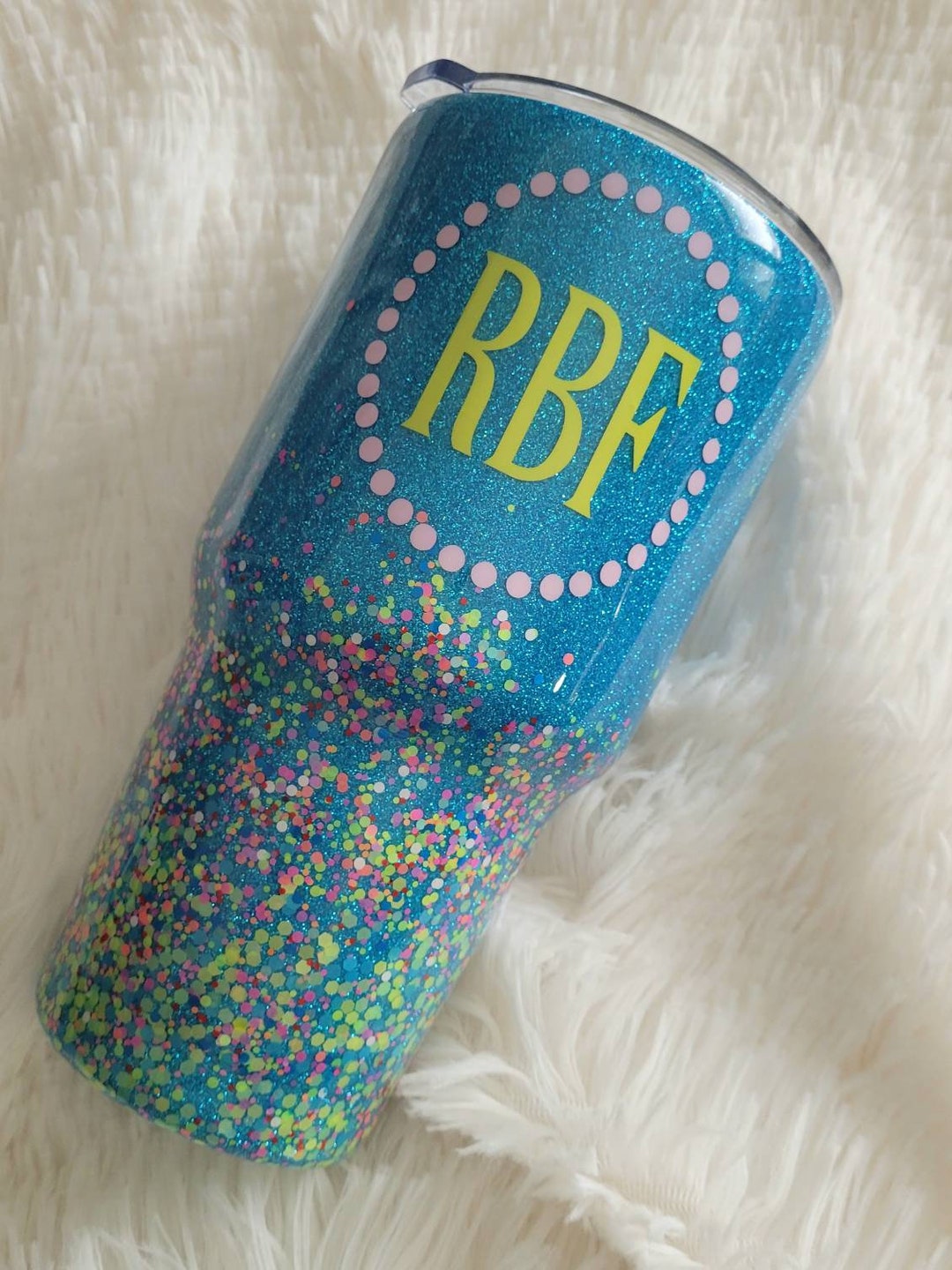 Custom Monogram 30oz Glitter Tumbler, Confetti, Bright, Personalized ...