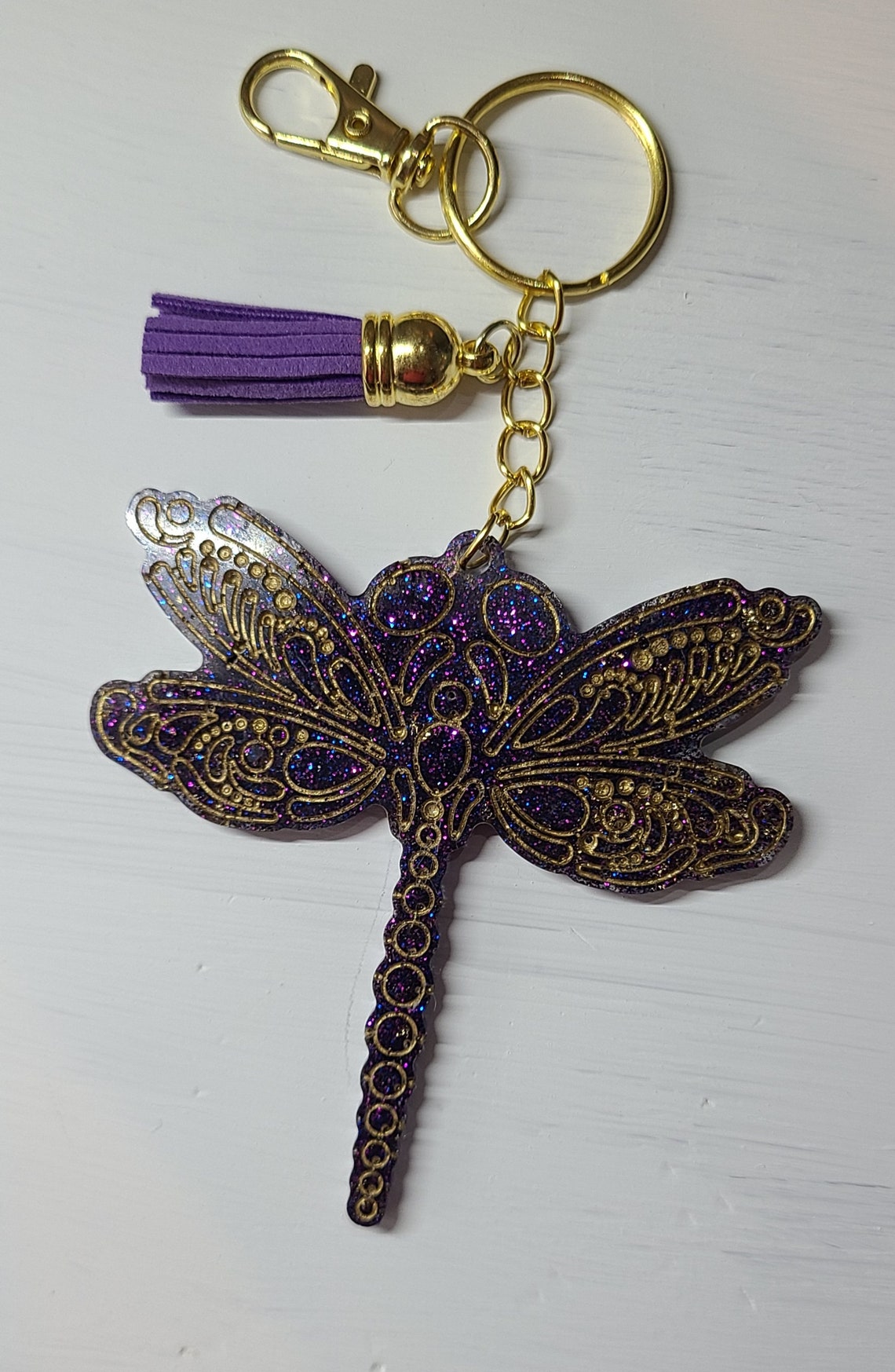 Dragonfly Keychain handmade resin glittery girly keyring Etsy