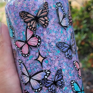 Beautiful Butterfy 16oz Acrylic Snowglobe tumbler