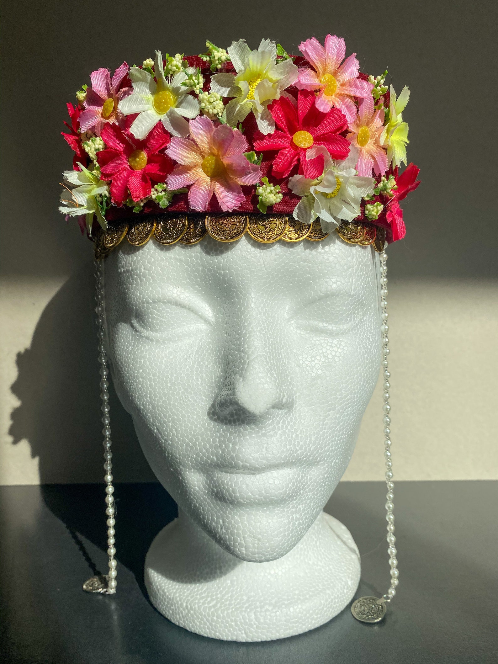 Traditional Armenian Headdress Taraz Headpiece Handmade Coin Flower