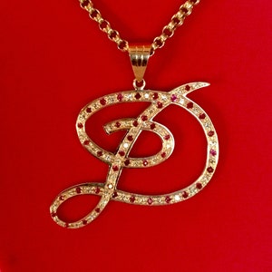 Colgante de letra D con rubí y diamante para mujer, colgante de letra D en oro de 14 quilates, colgante de letra D con rubí y diamante, colgante de joyería personalizada, colgante de oro