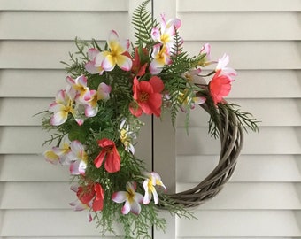 Spring Wreath for Front Door, Front Door Spring Wreath, Bamboo Spring Wreath Door Hanger, Plumeria Bamboo Wreath for Front Door, Home Decor