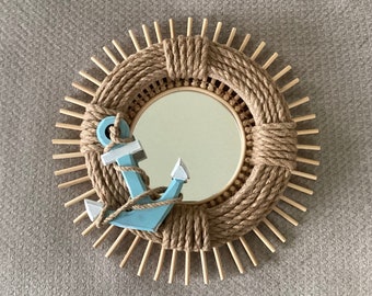 Nautical Decor, Nautical Rope Mirror, Lake House Decor, Boathouse Rope and Anchor Wall Decor, Nautical Rope Door Decor, Nautical Rope Wreath