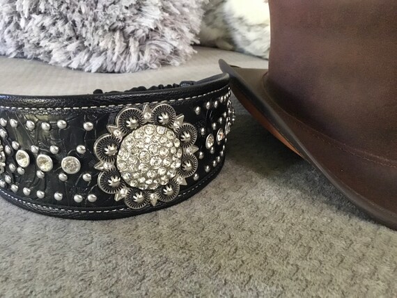 Marlow Leather Top Hat, Rhinestone Leather Top Ha… - image 7