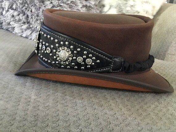 Marlow Leather Top Hat, Rhinestone Leather Top Ha… - image 4
