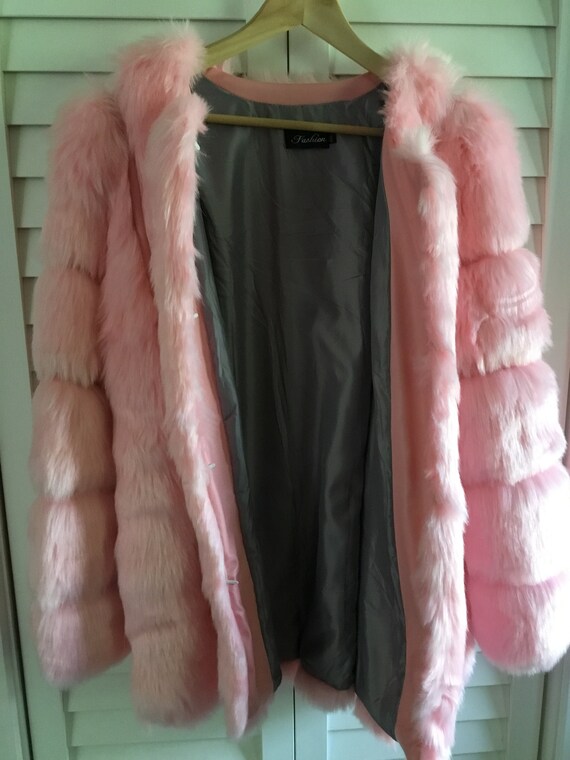 Women’s Pink Fury Faux Coat, Pink Faux Coat for Women… Gem