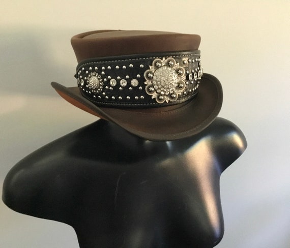 Marlow Leather Top Hat, Rhinestone Leather Top Ha… - image 2