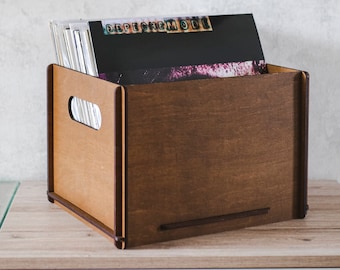 Record storage crate, Vinyl record organizer, Wood storage box