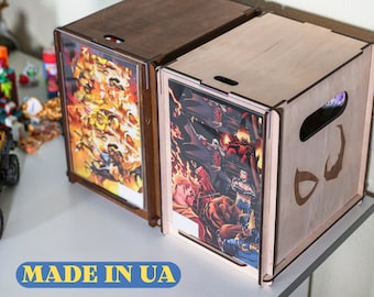 Due scatole portafumetti - NUOVO DESIGN Esponi/conserva fumetti in una scatola portaoggetti in legno ecosostenibile e sostenibile con coperchio