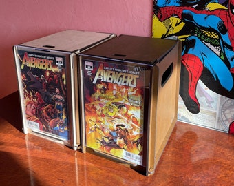 Scatole portaoggetti per fumetti: espositore in legno sostenibile, set da due