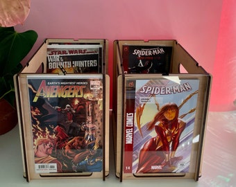 Comic Book Storage Box (Set of 2): Plywood Organizer with Display Frame