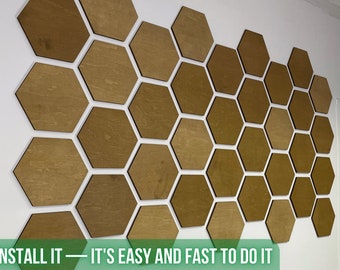 Honeycomb Panneau mural en bois Salon Décor Panneaux muraux Hexagone Bois Mur Art Panneaux hexagonaux 26 par ensemble