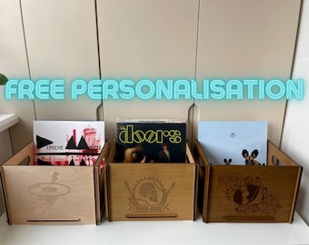 Record storage crate FREE Personalisation, Vinyl record organizer, Wood storage box