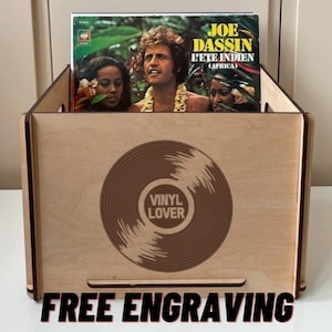 Record storage crate, Vinyl record organizer, Wood storage box