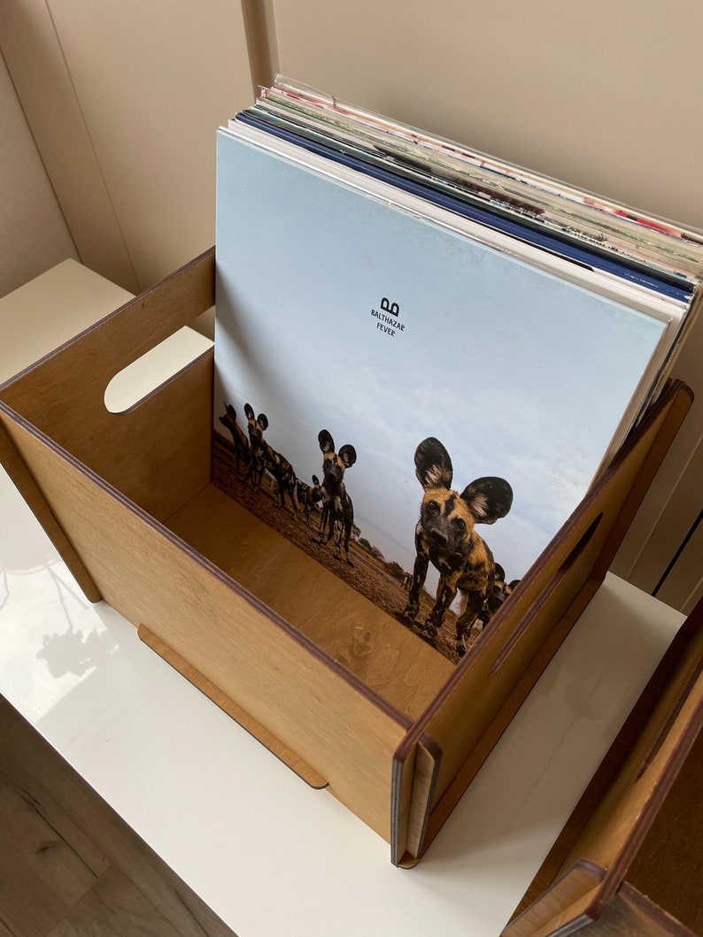 Caisse de stockage de disques, Organisateur de disques vinyles, Boîte de rangement en bois image 4