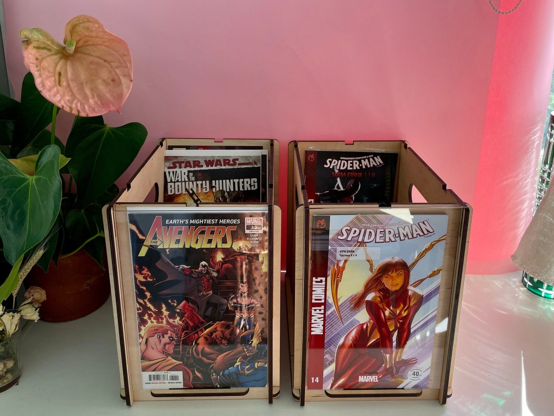 Comic Book Storage Box (set of 2): Plywood Organizer With Display Frame ...