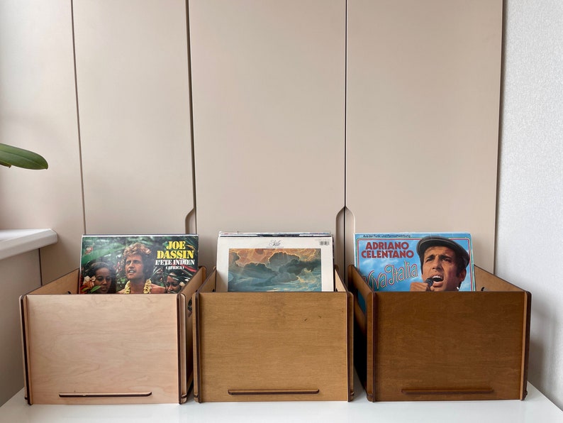 Caisse de stockage de disques, Organisateur de disques vinyles, Boîte de rangement en bois image 1