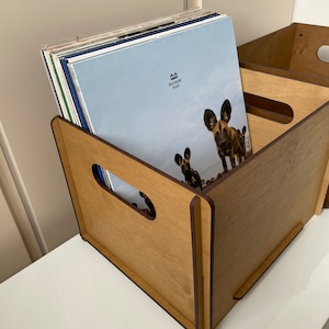 Caisse de stockage de disques, Organisateur de disques vinyles, Boîte de rangement en bois image 2