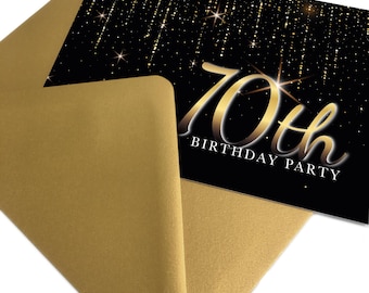 70th Birthday Invitations with Gold Envelopes - A6, 350gsm Card