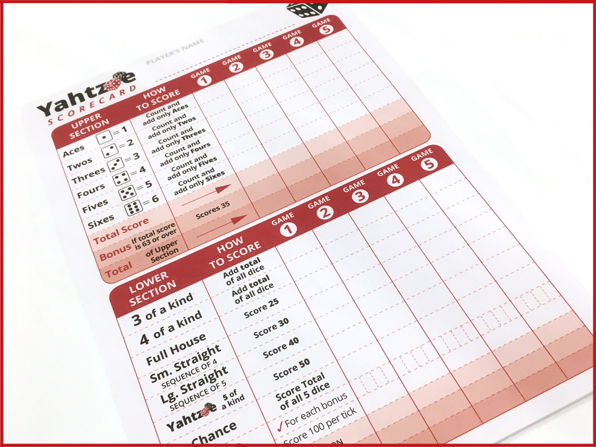 Yahtzee Score Pad Score Cards Refills Sheets Easy To Use