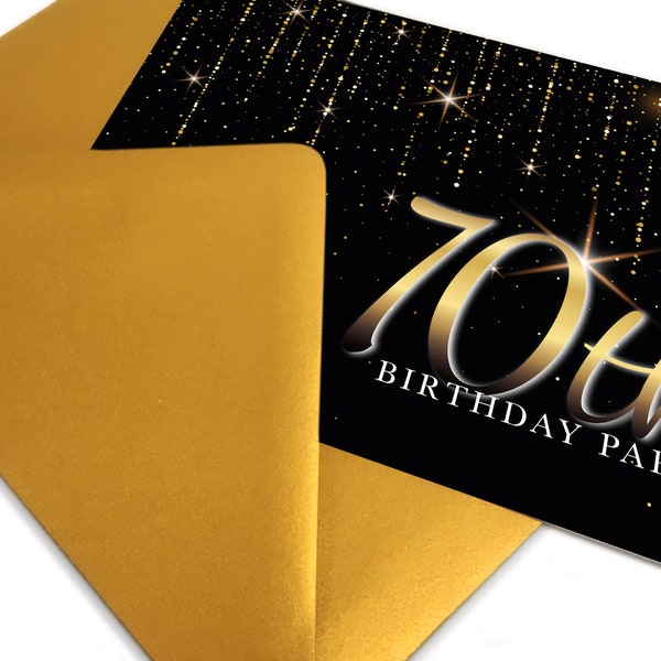 70th Birthday Party Invitations with Gold Envelopes - 70th Birthday Invites - Blank Invitations - Premium 350gsm invites - 1 - 100 pack