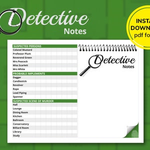 Hojas de tarjetas de reemplazo de Clue- Notas de detectives de Cluedo – imprimibles / descargar e imprimir - Ilustraciones tamaño carta de EE. UU.