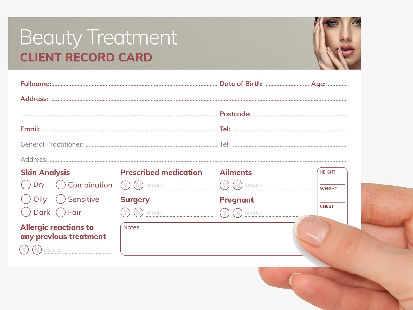 Beauty Client Record Cards Treatment Consultation Forms for Etsy
