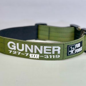 Tactical 1-1/2” Dog Collar with Personalized Embroidered Name (and) Phone Number made in the U.S.A. with U.S. sourced materials