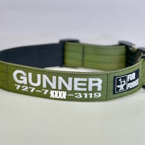 Tactical 1-1/2” Dog Collar with Personalized Embroidered Name (and) Phone Number made in the U.S.A. with U.S. sourced materials