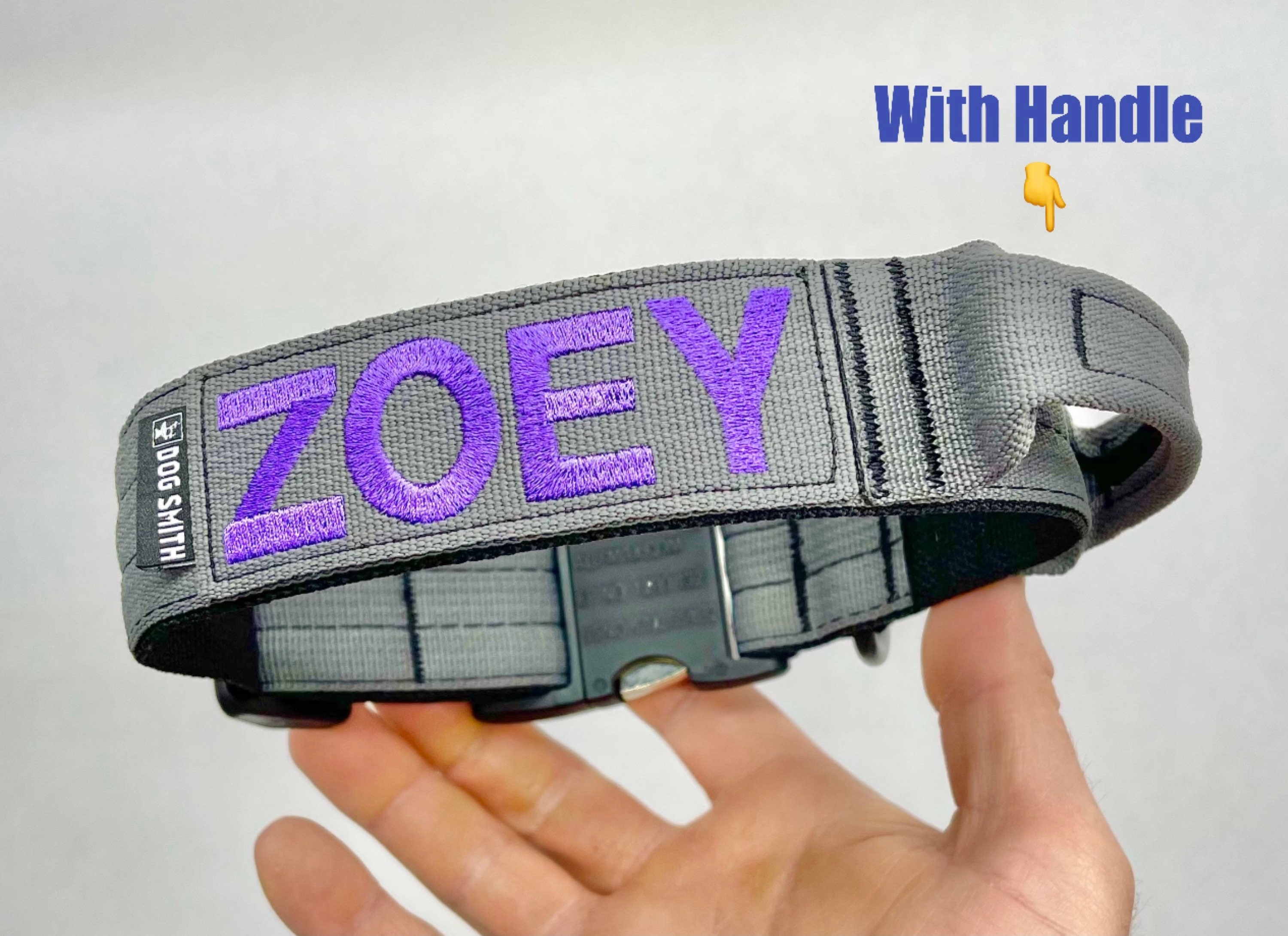 Tactical 1-1/2” wide Dog Collar with Handle + Personalized Embroidere…