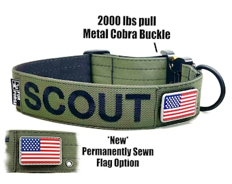 1.5” Epic Series Heavy Duty Tactical Dog Collar Personalized Embroidery + Metal Cobra Buckle + PVC Flag Patch + Beauty Mark Grommet