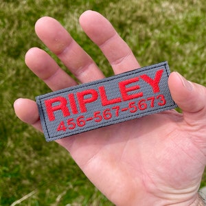 Custom 1.5” Patches Embroidered both Name and Phone Number with hook material sewn onto back for Harness or Collar made in the U.S.A.